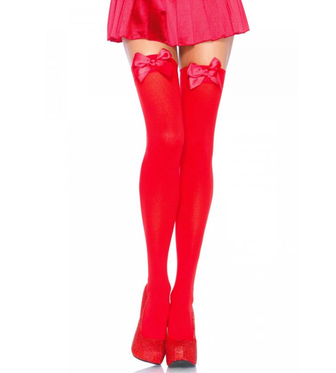 Opaque Thigh High Stockings with Bow