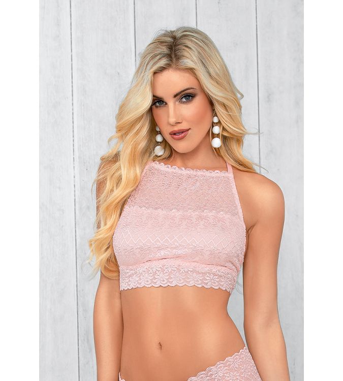Soft Pink Lace High Neck Bralette, Underwear Separates