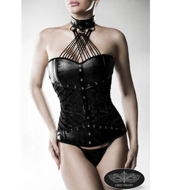 Leather Look Embroidered Corset