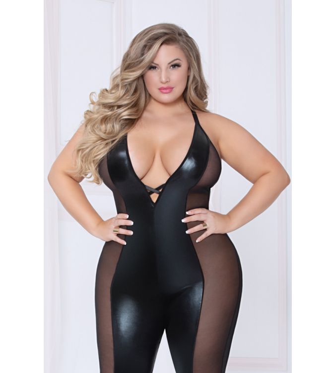 Wet And Sheer Catsuit Plus Size All In One | Sparkling Strawberry